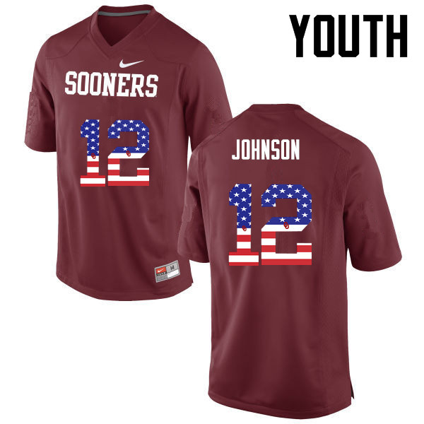 Youth Oklahoma Sooners #12 William Johnson College Football USA Flag Fashion Jerseys-Crimson - Click Image to Close
